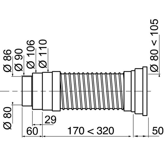 Raccordement à l'évacuation souple Ø80 / Ø86 / Ø90 / Ø106 et Ø110 mm