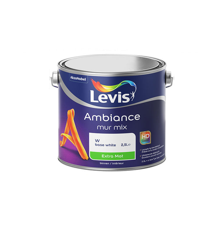 Base pour peinture LEVIS AMBIANCE MIX, Mural extra mat white, Debrico, Magasin de matériaux de construction sur Bruxelles et Laeken