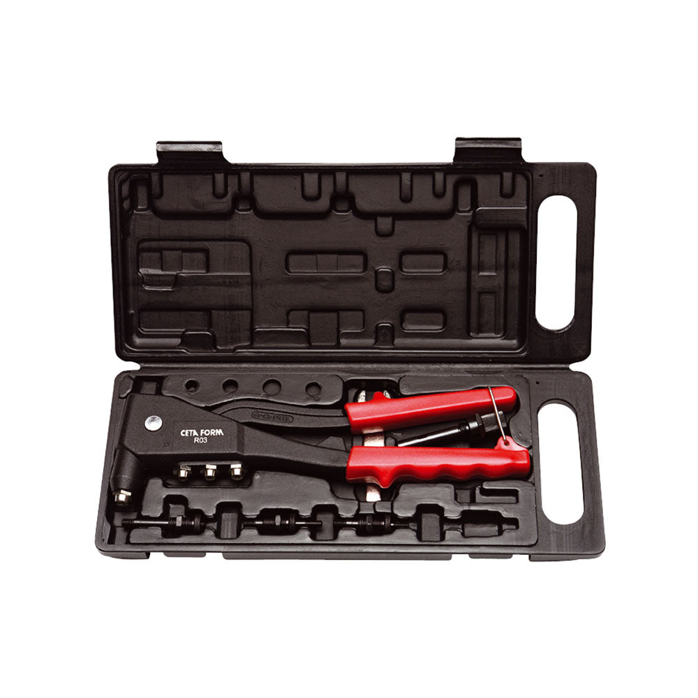 Debrico, magasin de matériaux de construction sur Bruxelles, PINCE A RIVETER AVEC CLEFS ET RESSORT EN SET POUR RIVETS 2,4>4,8 ET RIVETS + ÉCROUS M4>M6 (EX BG 055085),