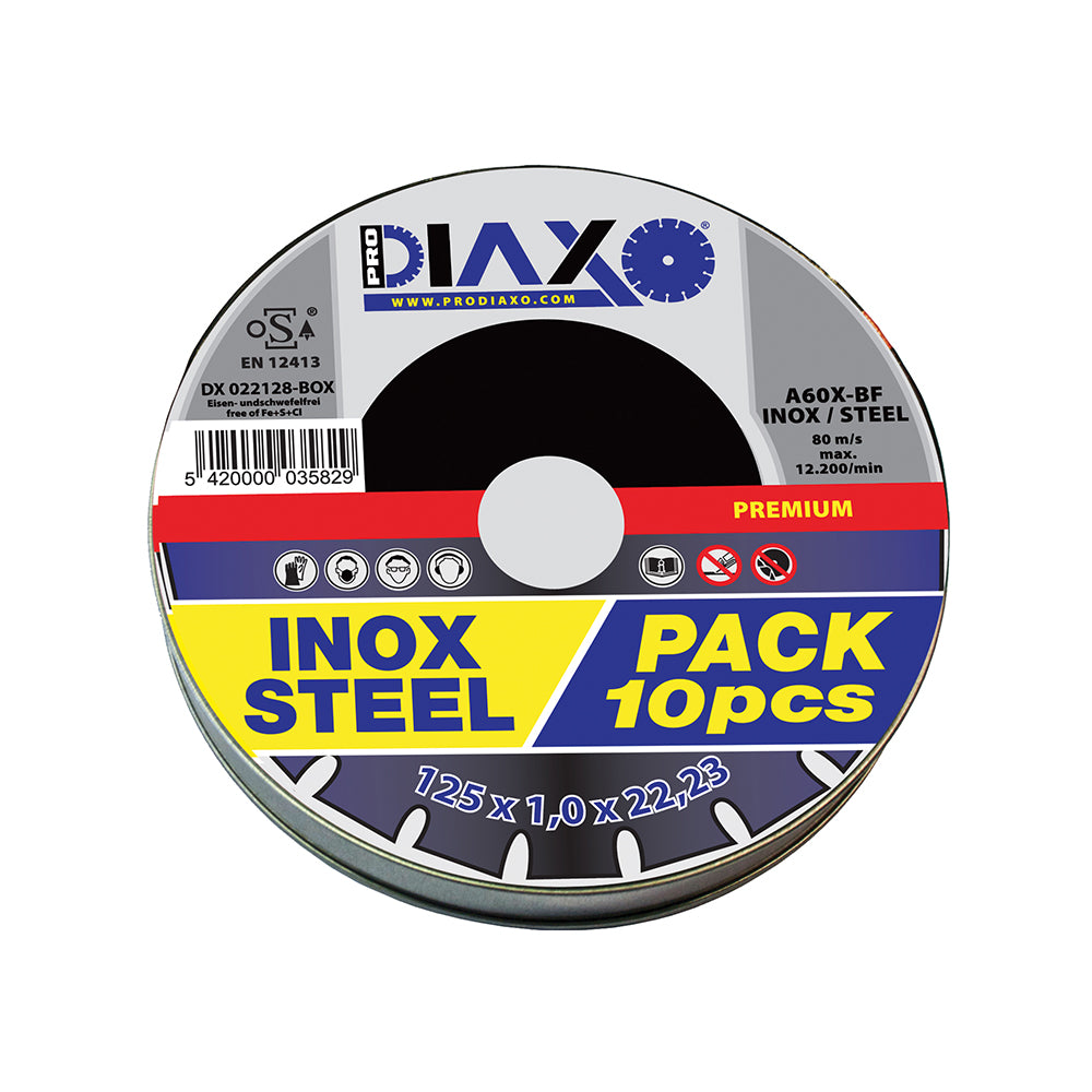 STAINLESS STEEL ABRASIVE DISC Ø 125 x 1.0 MM A60X-BF / PREMIUM CONSTRUCTION - BOX 10 PCS