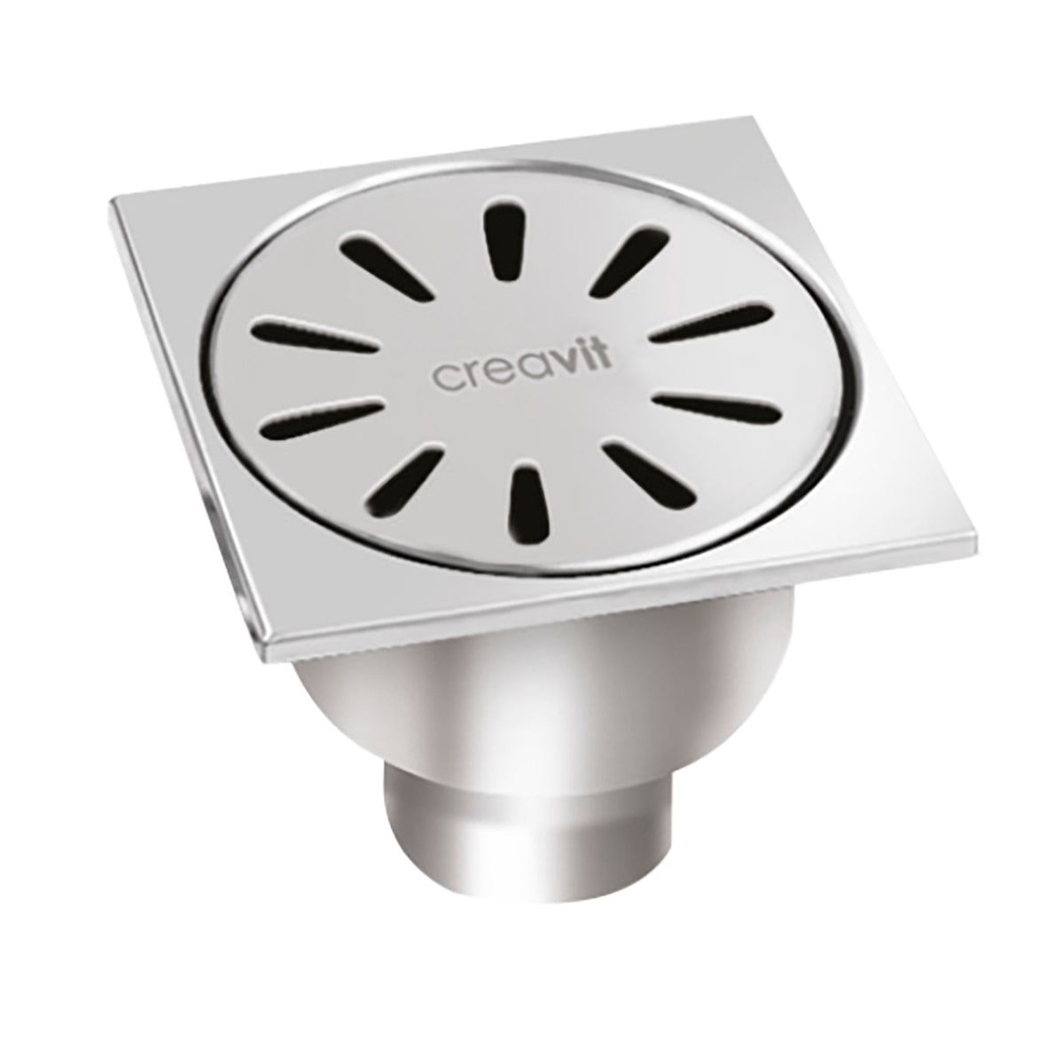 CREAVIT SIPHON DE SOL INOX, CARRÉ SORTIE VERTICALE 15 X 15 Ø 50
