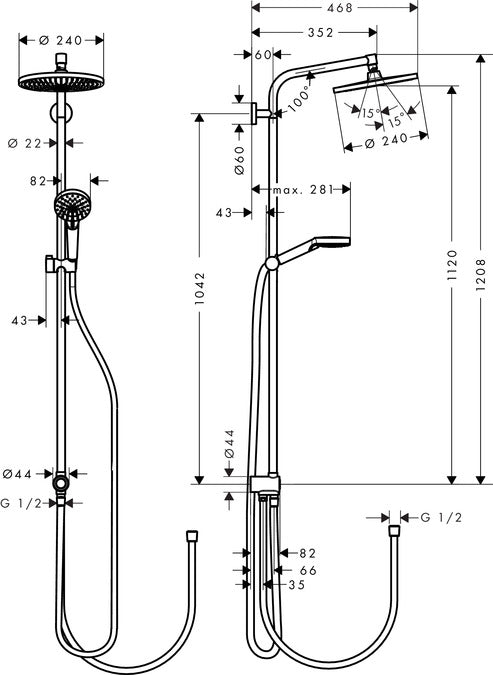 Hansgrohe Crometta S240 set de douche, Debrico, magasin de matériaux de construction de Bruxelles