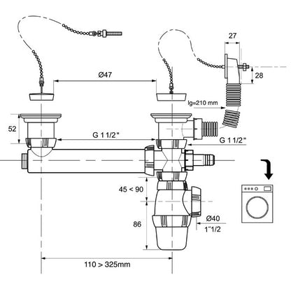 SP3239 DRAIN WITH OVERFLOW FOR SINK 