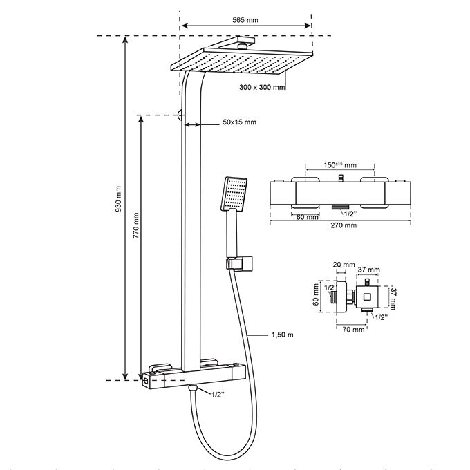 COLONNE DE DOUCHE PALERMO COMFORT MITIGEUR THERMOSTATIQUE EN LAITON AVEC SÉCURITÉ 38°