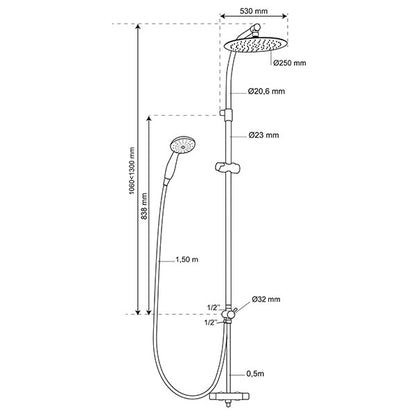 COLONNE DE DOUCHE MILANO SWITCH AVEC INVERSEUR EN LAITON Ø32 mm