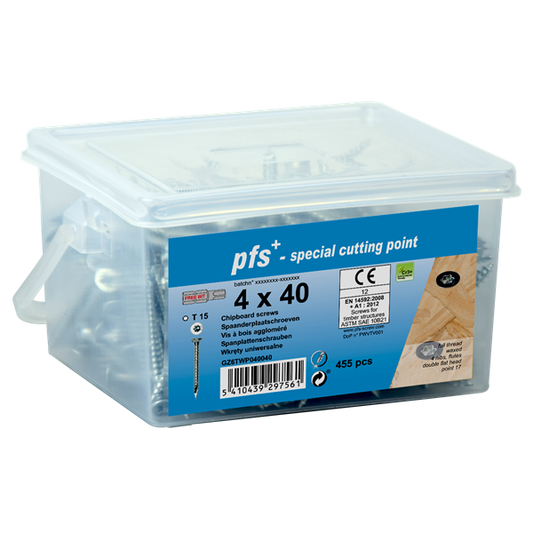 Vis agglo pfs Tx Ø4x40 Zn dans seau 455 pcs, Debrico, magasin de matériaux de construction sur Bruxelles