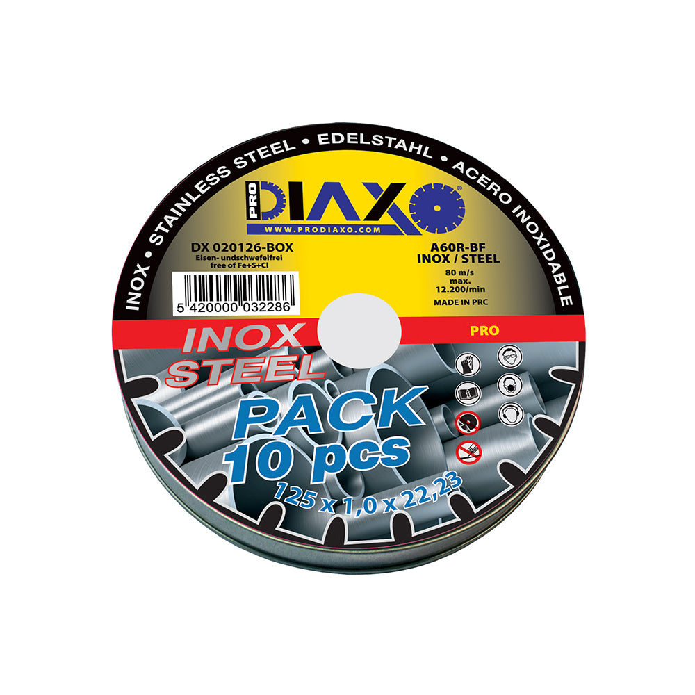 STAINLESS STEEL ABRASIVE DISC Ø 125 x 1.0 MM A60R-BF / PRO CONSTRUCTION - BOX 10 PCS