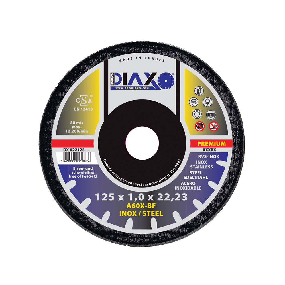 STAINLESS STEEL ABRASIVE DISC Ø 115 x 1.0 MM A60X-BF / PREMIUM CONSTRUCTION