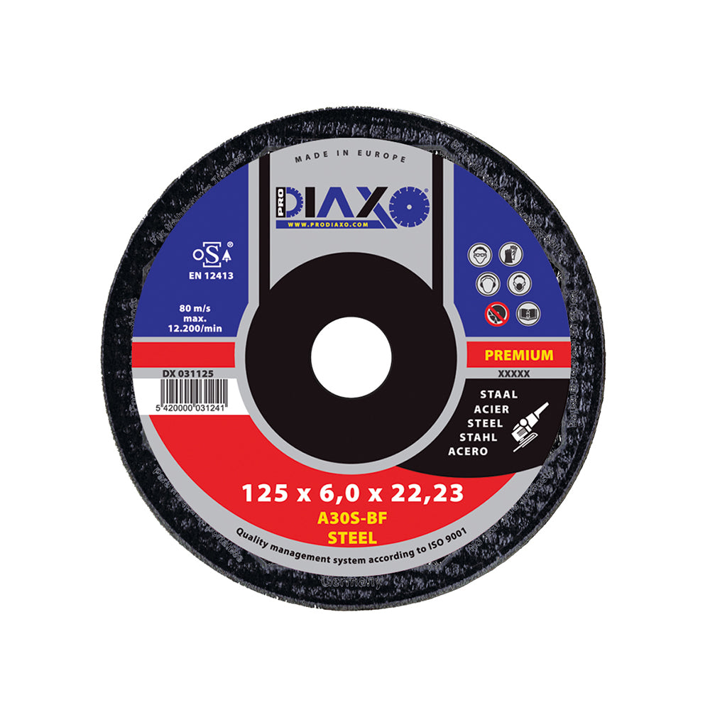 Debrico, magasin de matériaux de construction sur Bruxelles, DISQUE A EBARBER ACIER  Ø 125 x 6,0 MM A30S-BF / PREMIUM CONSTRUCTION, 