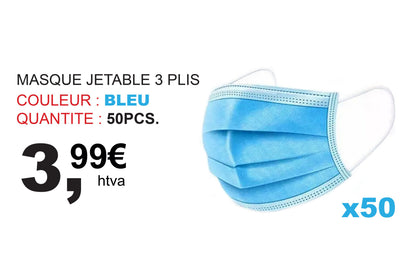 MASQUE JETABLE 3 PLIS 50PCS/PQ