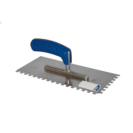 Debrico, magasin de matériaux de construction sur Bruxelles, PLATRESSE DENTELEE 280 X 130 / 12 X 12 MM / ZG37 MANCHE SOFT GRIP - INOX, 
