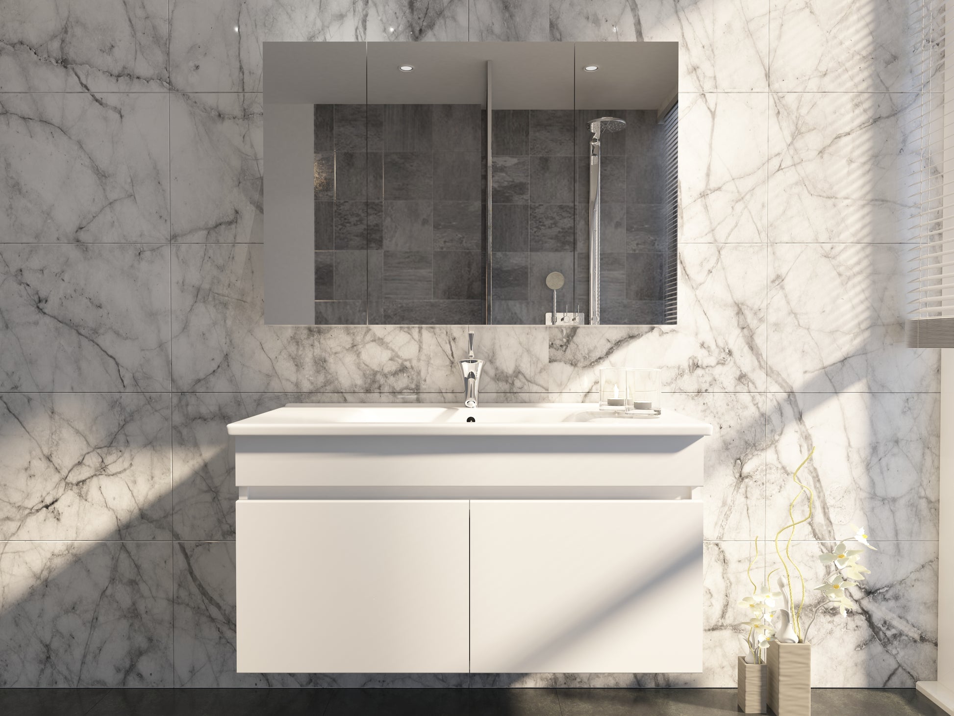 Meuble de salle de bain SENSE - BLANC - 65 cm + Armoire à pharmacie, Debrico, magasin de matériaux de construction sur Bruxelles